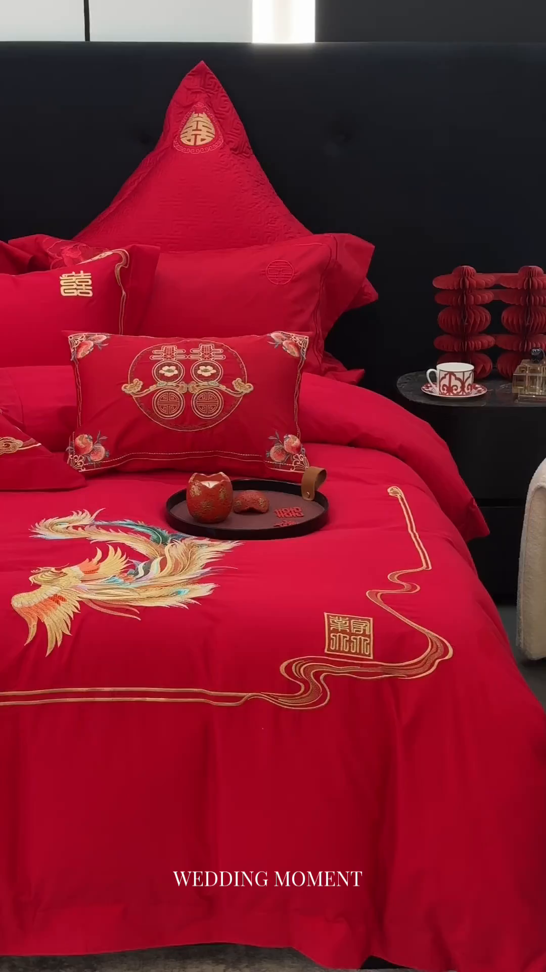 91家纺网 家纺一手货源 找家纺 JUICY 橘滋家纺 2026新款全棉提花高端婚庆刺绣传臻系列四件套多件套 和和美美