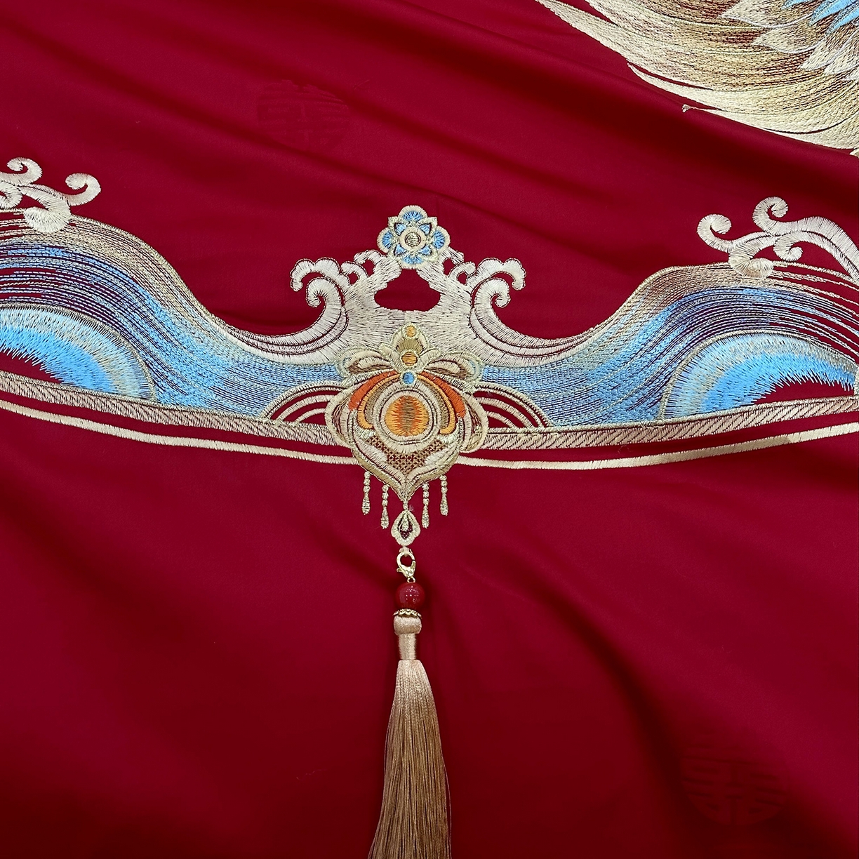 91家纺网 家纺一手货源 找家纺 JUICY 橘滋家纺 2026新款全棉提花高端婚庆刺绣传臻系列四件套多件套 龙凤良缘