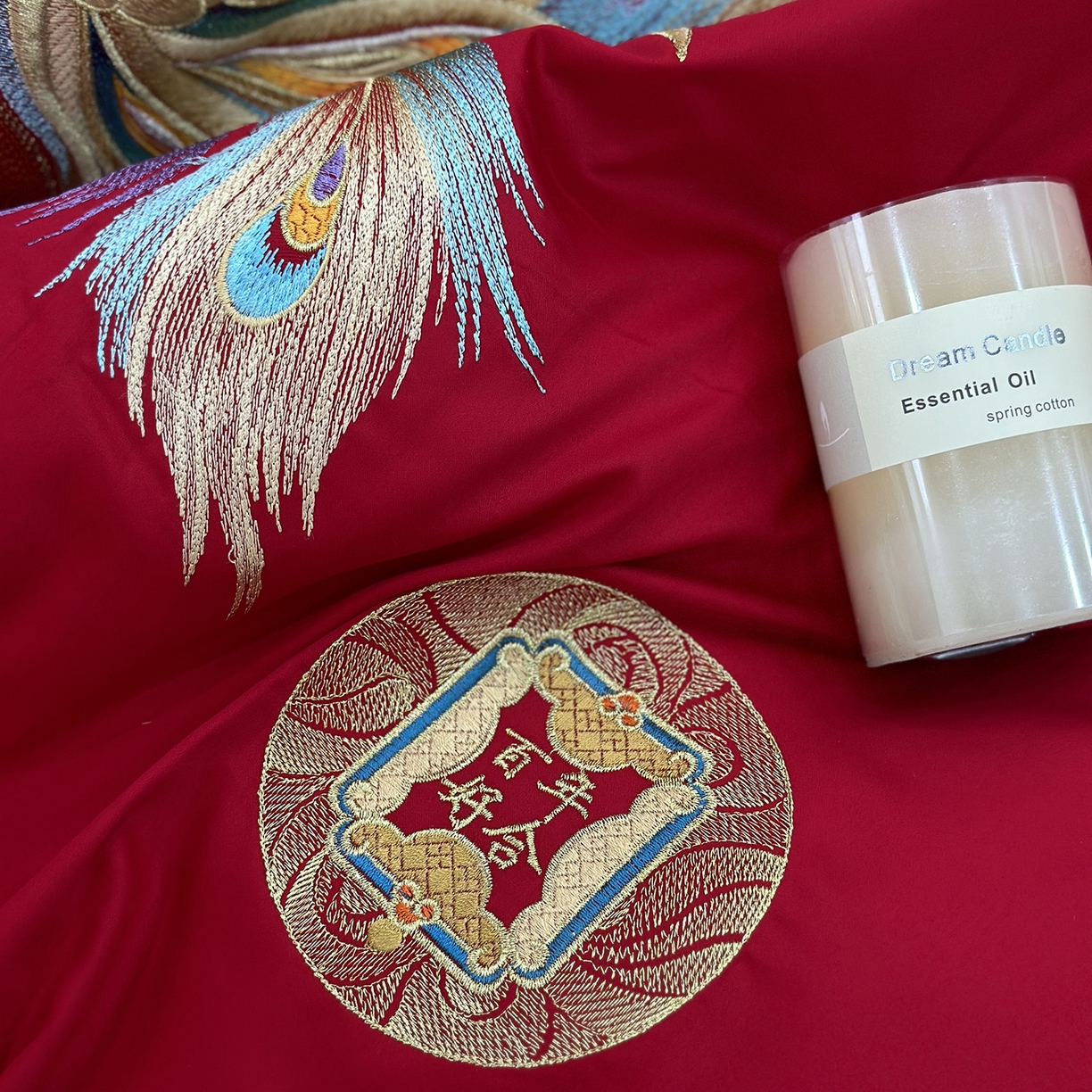 91家纺网 家纺一手货源 找家纺 JUICY 橘滋家纺 2026新款全棉提花高端婚庆刺绣传臻系列四件套多件套 龙凤良缘