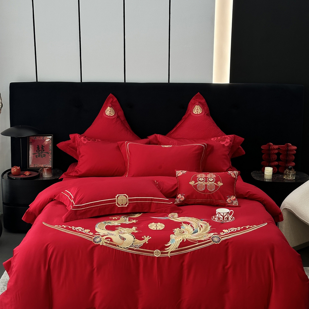 JUICY 橘滋家纺 2026新款全棉提花高端婚庆刺绣传臻系列四件套多件套 龙华凤贵