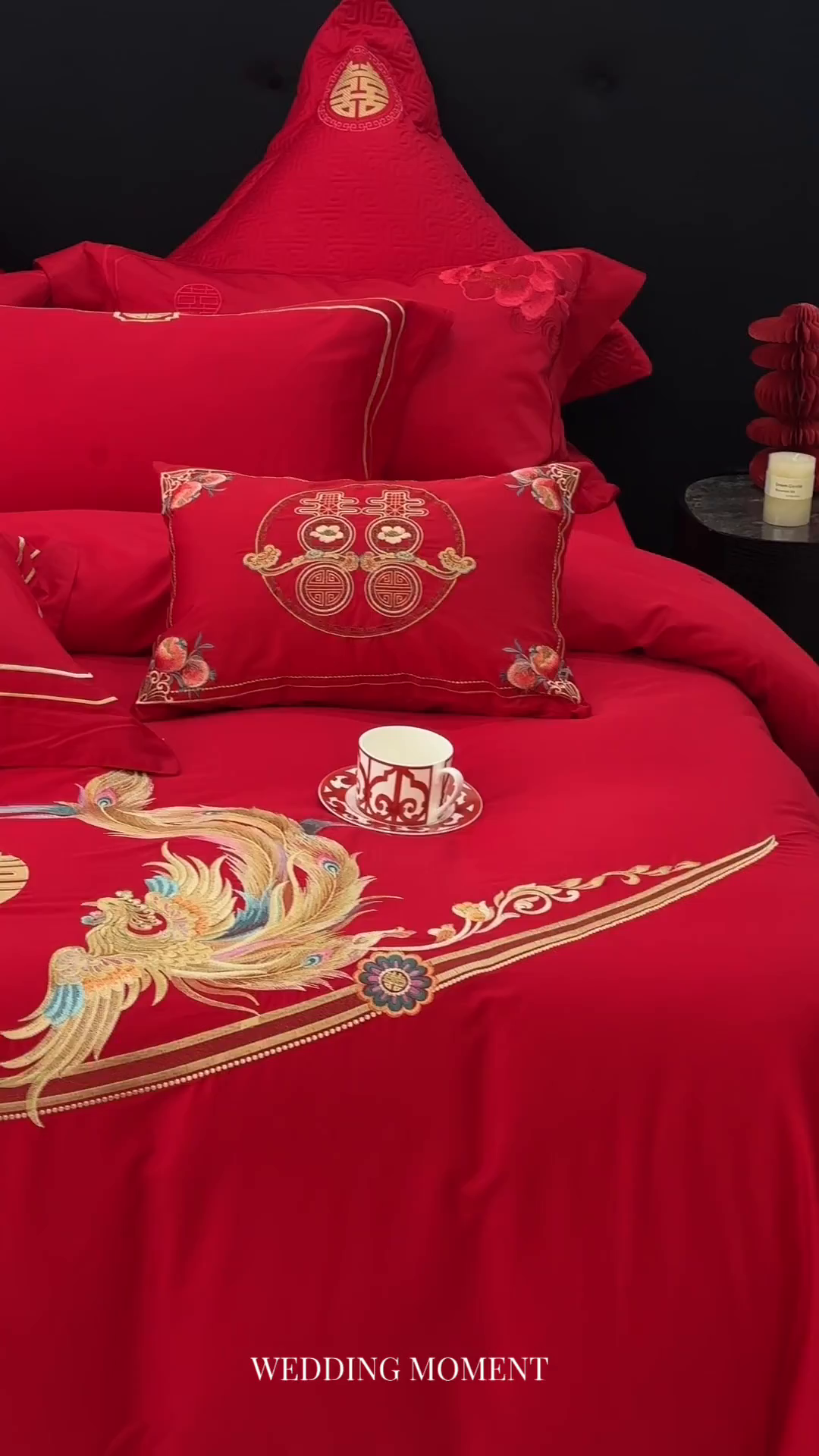 91家纺网 家纺一手货源 找家纺 JUICY 橘滋家纺 2026新款全棉提花高端婚庆刺绣传臻系列四件套多件套 龙华凤贵