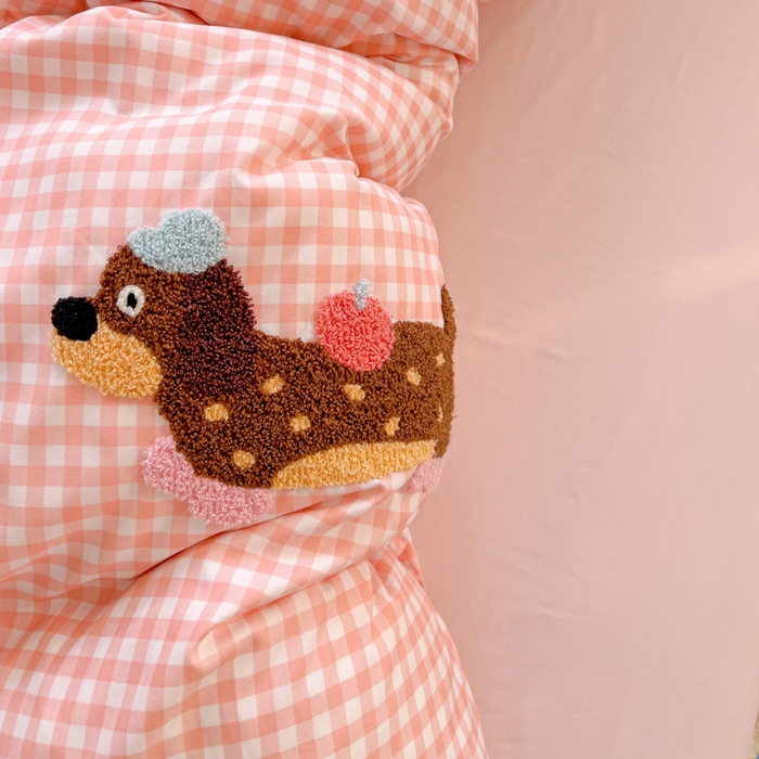 91家纺网 家纺一手货源 找家纺 （总）欧妮家纺 2025新款水洗棉毛巾绣床上用品四件套宿舍床三件套-可爱狗狗系列