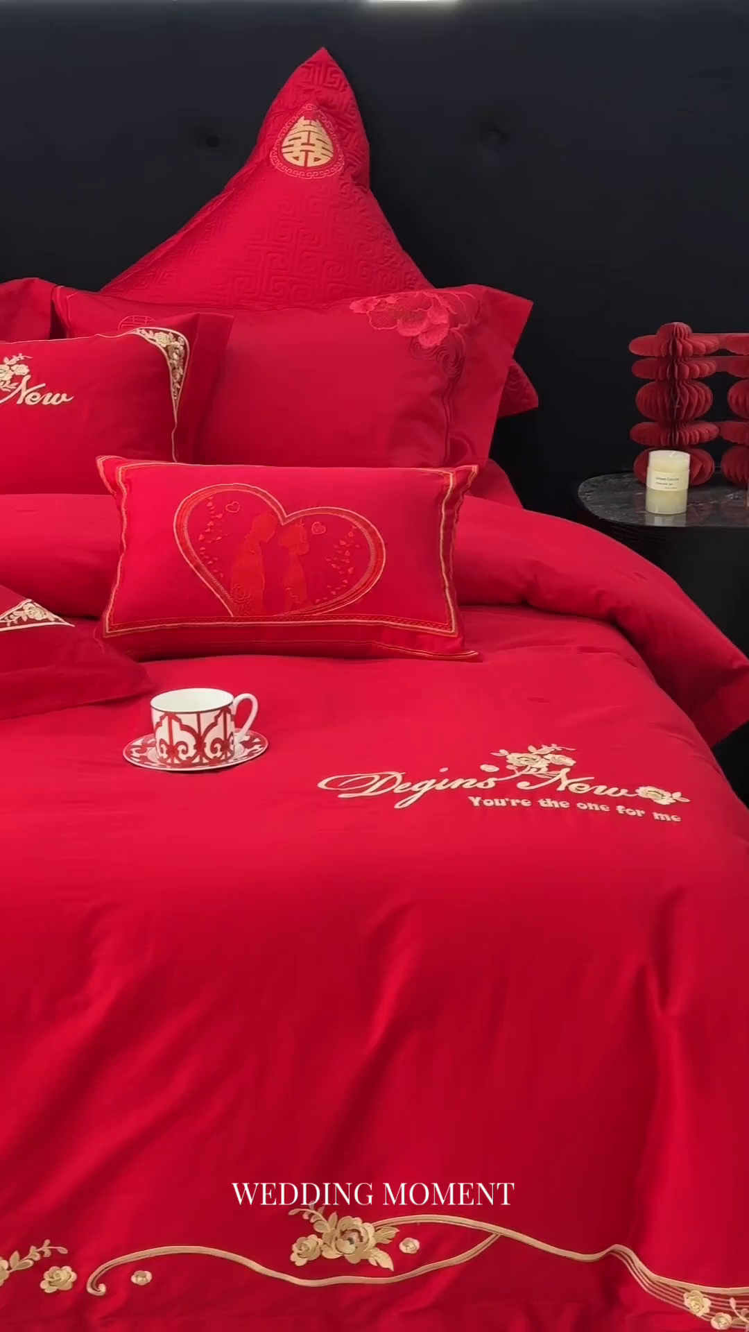 91家纺网 家纺一手货源 找家纺 JUICY 橘滋家纺 2026新款全棉提花高端婚庆刺绣传臻系列四件套多件套 玫瑰传情