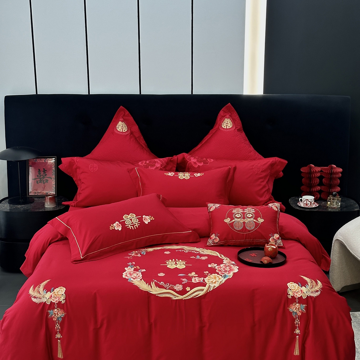 JUICY 橘滋家纺 2026新款全棉提花高端婚庆刺绣传臻系列四件套多件套 挚爱