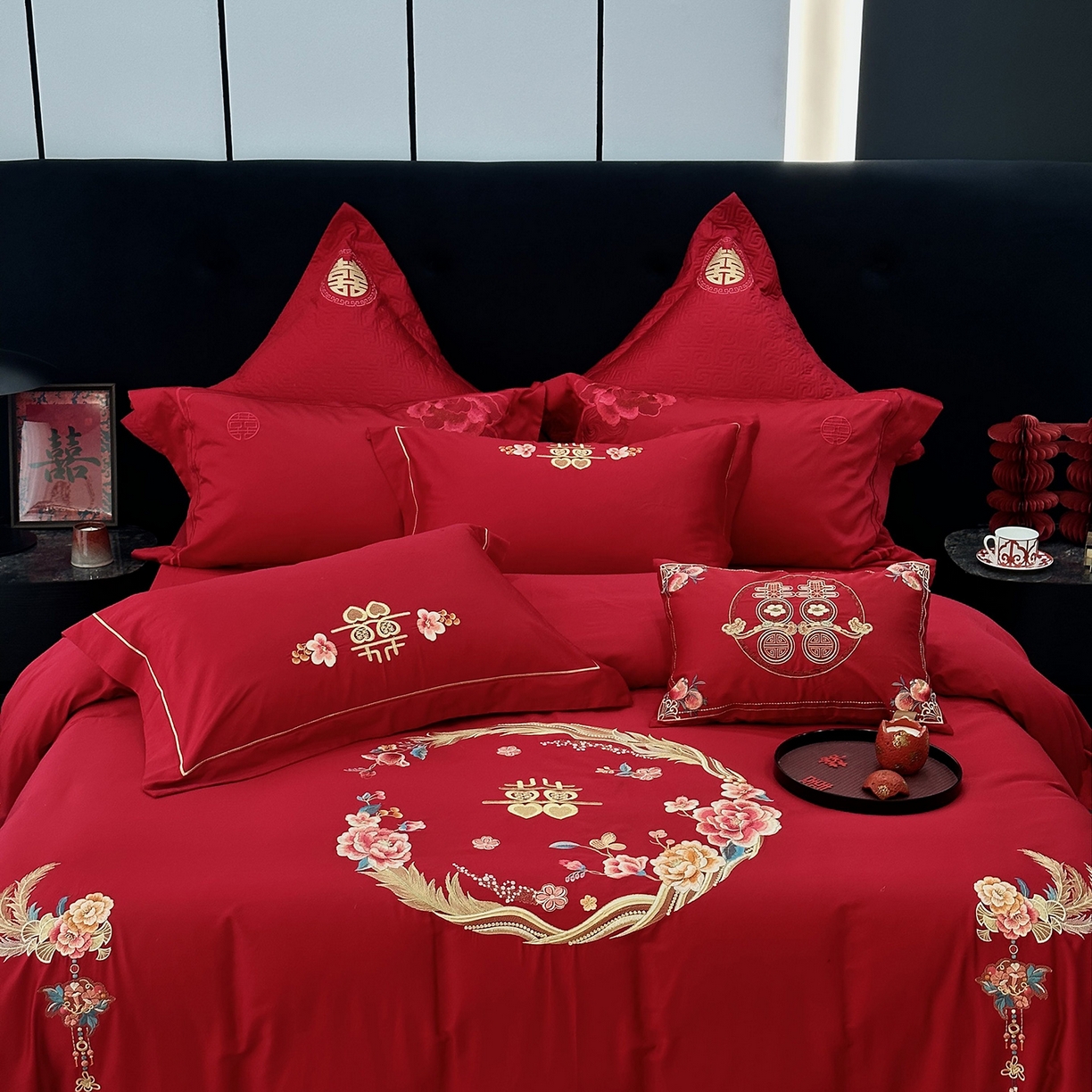 91家纺网 家纺一手货源 找家纺 JUICY 橘滋家纺 2026新款全棉提花高端婚庆刺绣传臻系列四件套多件套 挚爱