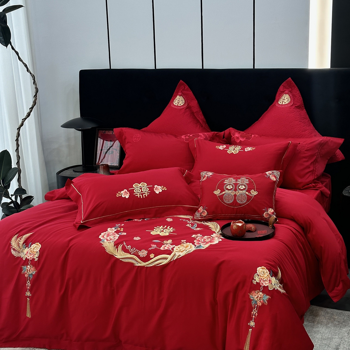 91家纺网 家纺一手货源 找家纺 JUICY 橘滋家纺 2026新款全棉提花高端婚庆刺绣传臻系列四件套多件套 挚爱