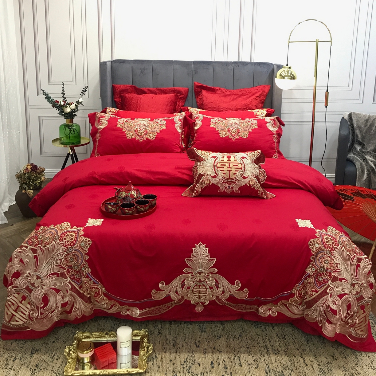 91家纺网 家纺一手货源 找家纺 （总）JUICY 橘滋家纺 2026新款全棉提花高端婚庆刺绣传臻系列四件套多件套