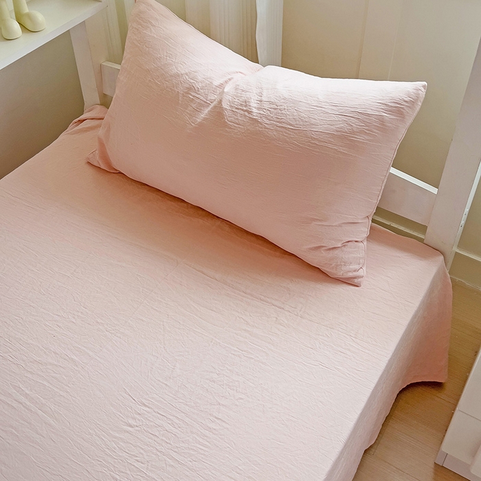 91家纺网 家纺一手货源 找家纺 欧妮家纺 2025新款纯色水洗棉四件套学生宿舍床单被套三件套床上用品-【含买家秀】 纯色-浅粉