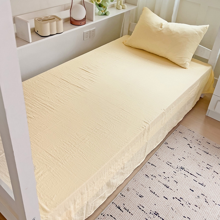 91家纺网 家纺一手货源 找家纺 欧妮家纺 2025新款纯色水洗棉四件套学生宿舍床单被套三件套床上用品-【含买家秀】 纯色-奶黄