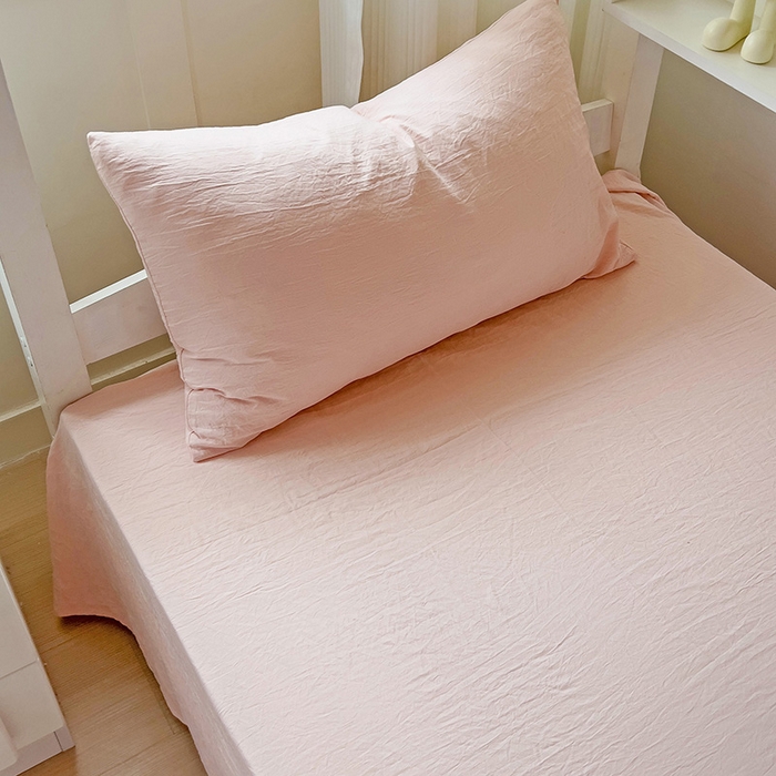 91家纺网 家纺一手货源 找家纺 欧妮家纺 2025新款纯色水洗棉四件套学生宿舍床单被套三件套床上用品-【含买家秀】 纯色-浅粉