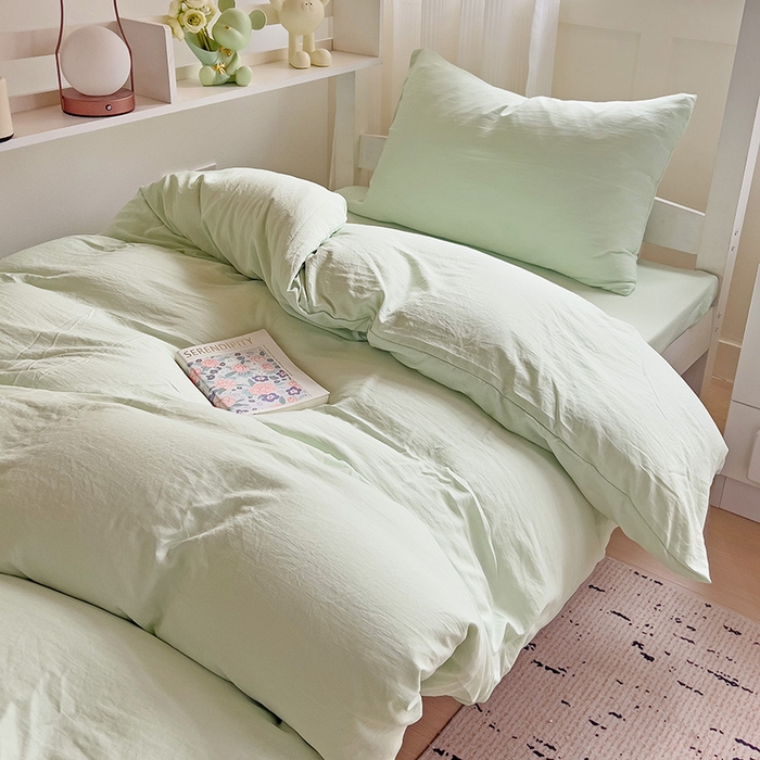 欧妮家纺 2025新款纯色水洗棉四件套学生宿舍床单被套三件套床上用品-【含买家秀】 纯色-浅绿