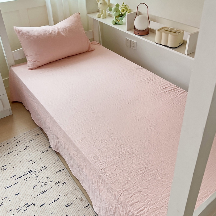 91家纺网 家纺一手货源 找家纺 欧妮家纺 2025新款纯色水洗棉四件套学生宿舍床单被套三件套床上用品-【含买家秀】 纯色-浅粉