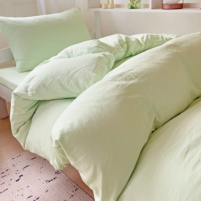 91家纺网 家纺一手货源 找家纺 欧妮家纺 2025新款纯色水洗棉四件套学生宿舍床单被套三件套床上用品-【含买家秀】 纯色-浅绿