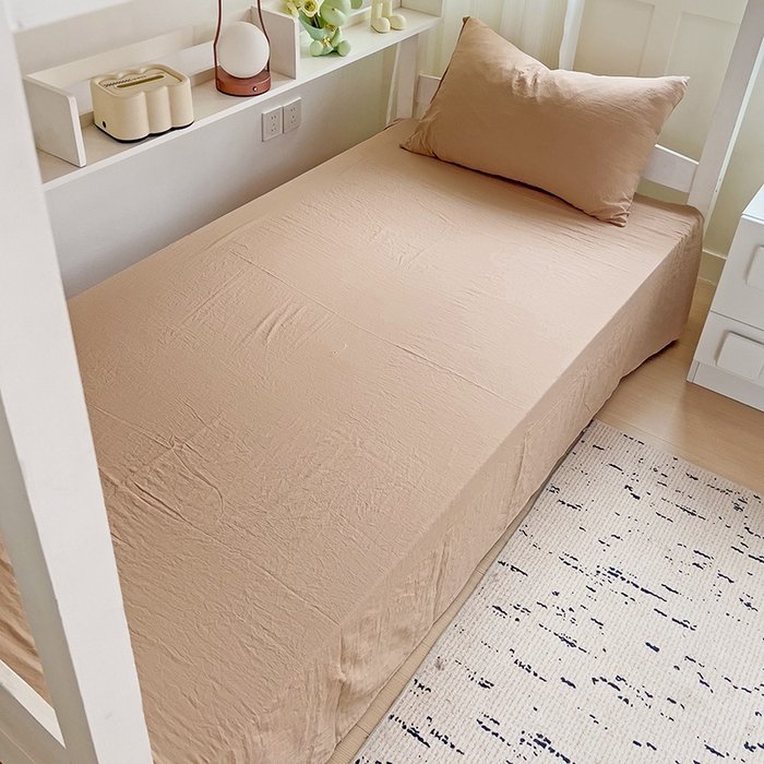 91家纺网 家纺一手货源 找家纺 欧妮家纺 2025新款纯色水洗棉四件套学生宿舍床单被套三件套床上用品-【含买家秀】 纯色-奶咖