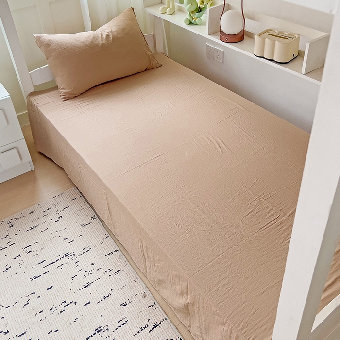 91家纺网 家纺一手货源 找家纺 欧妮家纺 2025新款纯色水洗棉四件套学生宿舍床单被套三件套床上用品-【含买家秀】 纯色-奶咖