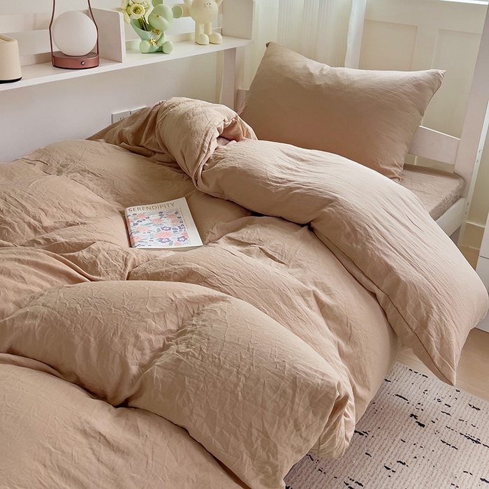 欧妮家纺 2025新款纯色水洗棉四件套学生宿舍床单被套三件套床上用品-【含买家秀】 纯色-奶咖