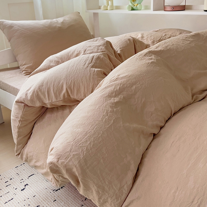 91家纺网 家纺一手货源 找家纺 欧妮家纺 2025新款纯色水洗棉四件套学生宿舍床单被套三件套床上用品-【含买家秀】 纯色-奶咖