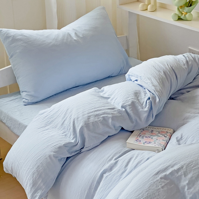 91家纺网 家纺一手货源 找家纺 欧妮家纺 2025新款纯色水洗棉四件套学生宿舍床单被套三件套床上用品-【含买家秀】 纯色-浅蓝