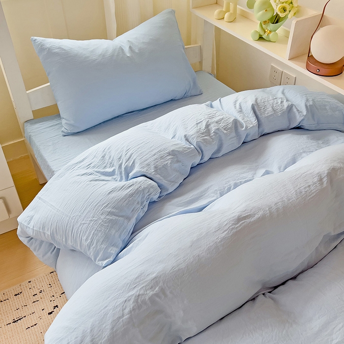 91家纺网 家纺一手货源 找家纺 欧妮家纺 2025新款纯色水洗棉四件套学生宿舍床单被套三件套床上用品-【含买家秀】 纯色-浅蓝