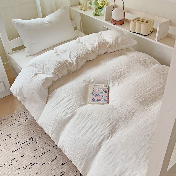 91家纺网 家纺一手货源 找家纺 欧妮家纺 2025新款纯色水洗棉四件套学生宿舍床单被套三件套床上用品-【含买家秀】 纯色-奶白