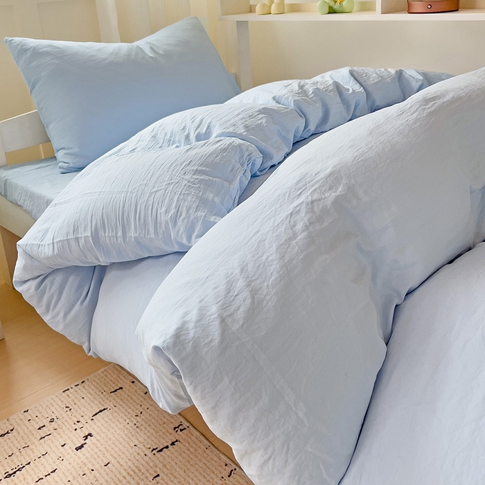 91家纺网 家纺一手货源 找家纺 欧妮家纺 2025新款纯色水洗棉四件套学生宿舍床单被套三件套床上用品-【含买家秀】 纯色-浅蓝