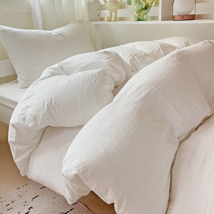 91家纺网 家纺一手货源 找家纺 欧妮家纺 2025新款纯色水洗棉四件套学生宿舍床单被套三件套床上用品-【含买家秀】 纯色-奶白