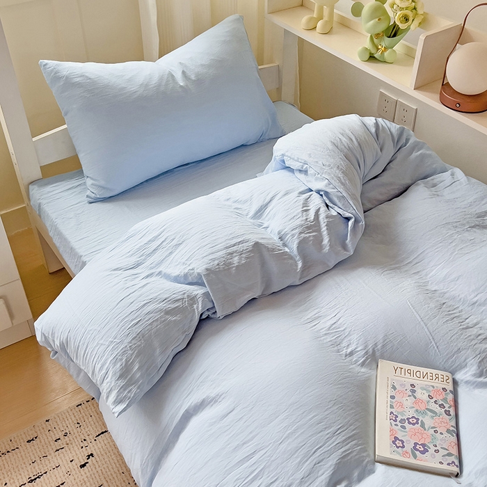 91家纺网 家纺一手货源 找家纺 欧妮家纺 2025新款纯色水洗棉四件套学生宿舍床单被套三件套床上用品-【含买家秀】 纯色-浅蓝