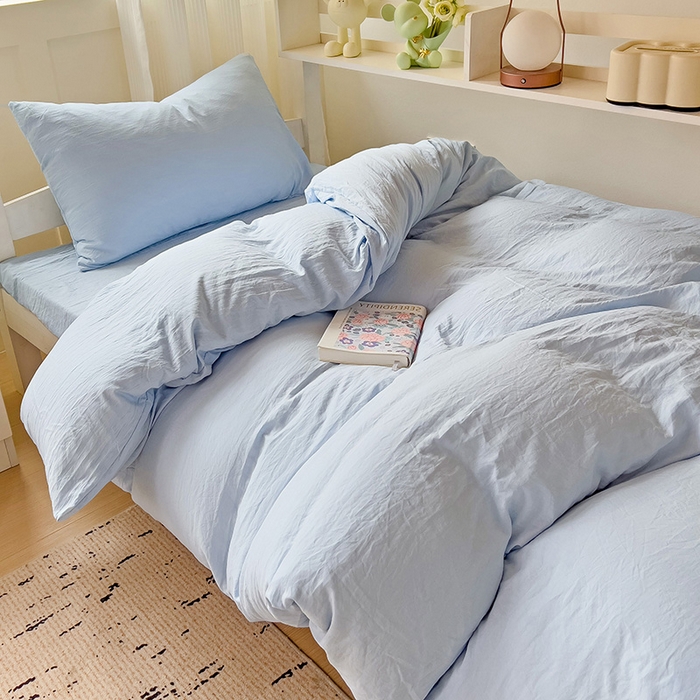 91家纺网 家纺一手货源 找家纺 欧妮家纺 2025新款纯色水洗棉四件套学生宿舍床单被套三件套床上用品-【含买家秀】 纯色-浅蓝