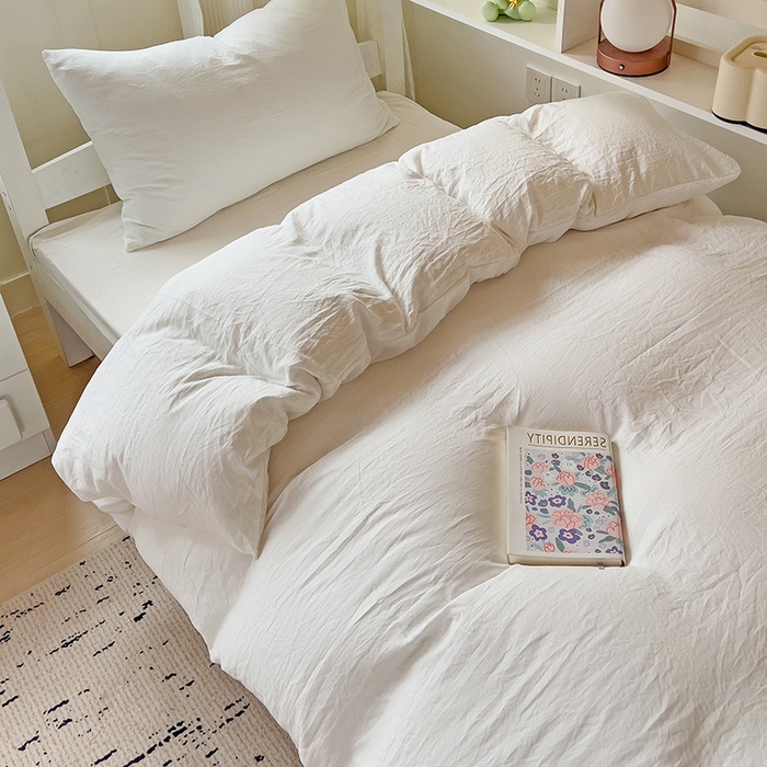 91家纺网 家纺一手货源 找家纺 欧妮家纺 2025新款纯色水洗棉四件套学生宿舍床单被套三件套床上用品-【含买家秀】 纯色-奶白