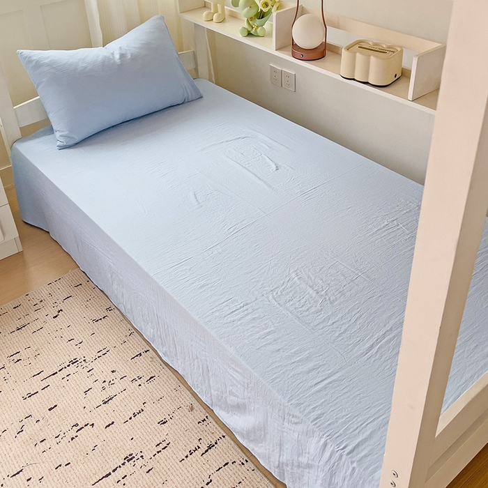 91家纺网 家纺一手货源 找家纺 欧妮家纺 2025新款纯色水洗棉四件套学生宿舍床单被套三件套床上用品-【含买家秀】 纯色-浅蓝