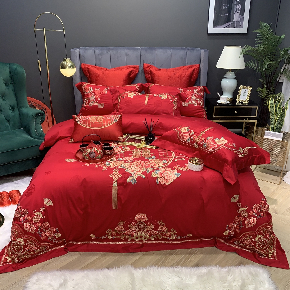 JUICY 橘滋家纺 2026新款全棉提花高端婚庆刺绣传臻系列四件套多件套 代代相传