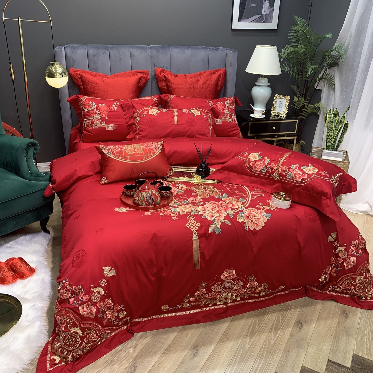 91家纺网 家纺一手货源 找家纺 JUICY 橘滋家纺 2026新款全棉提花高端婚庆刺绣传臻系列四件套多件套 代代相传