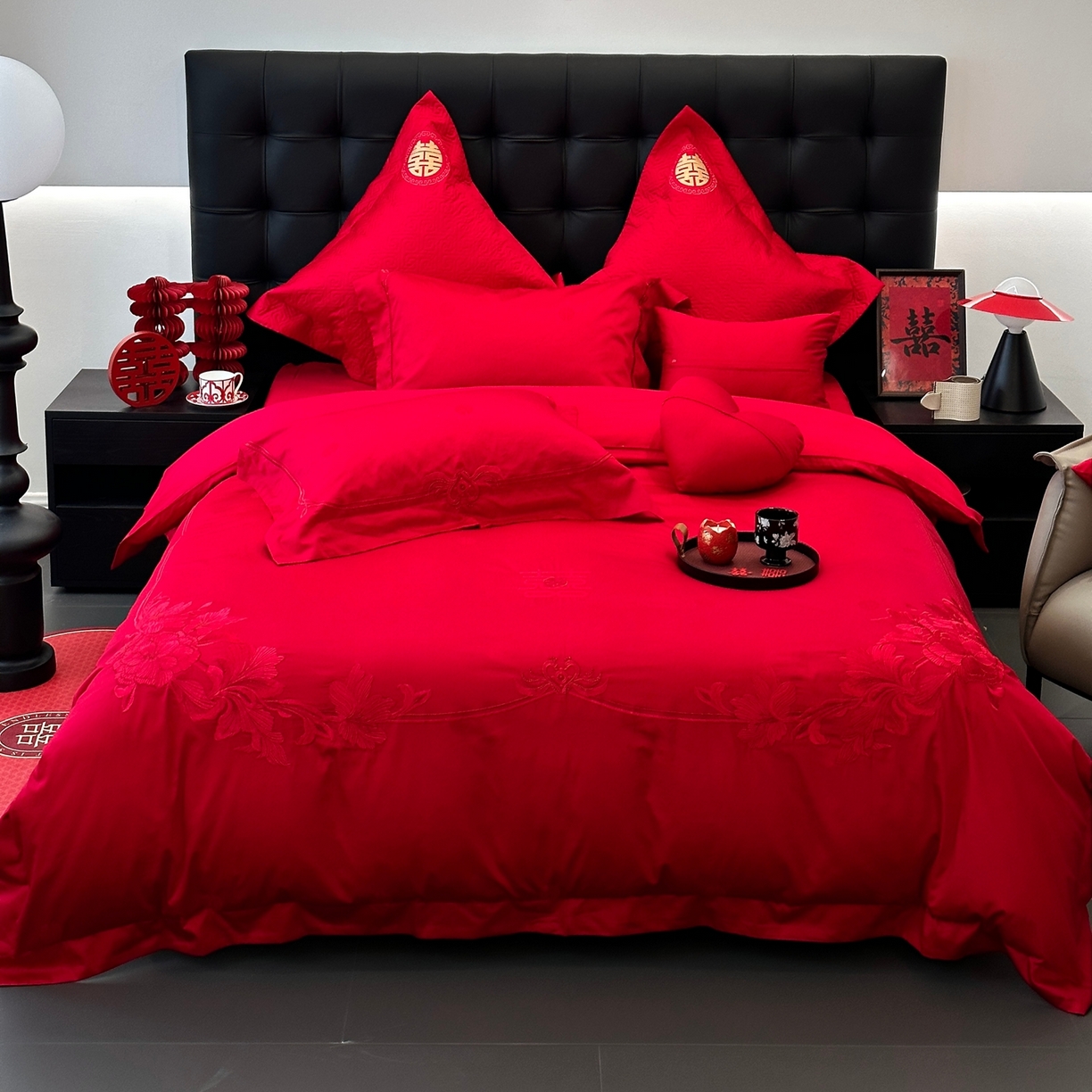 JUICY 橘滋家纺 2026新款全棉提花高端婚庆刺绣传臻系列四件套多件套 浪漫满屋