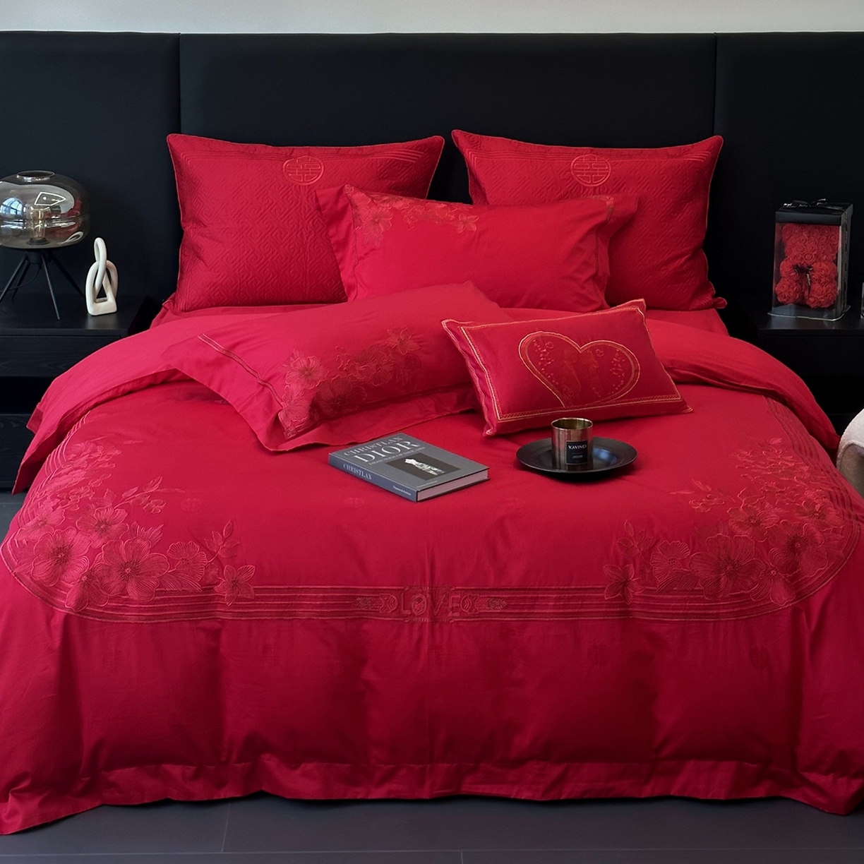 91家纺网 家纺一手货源 找家纺 JUICY 橘滋家纺 2026新款全棉提花高端婚庆刺绣传臻系列四件套多件套 情意绵延