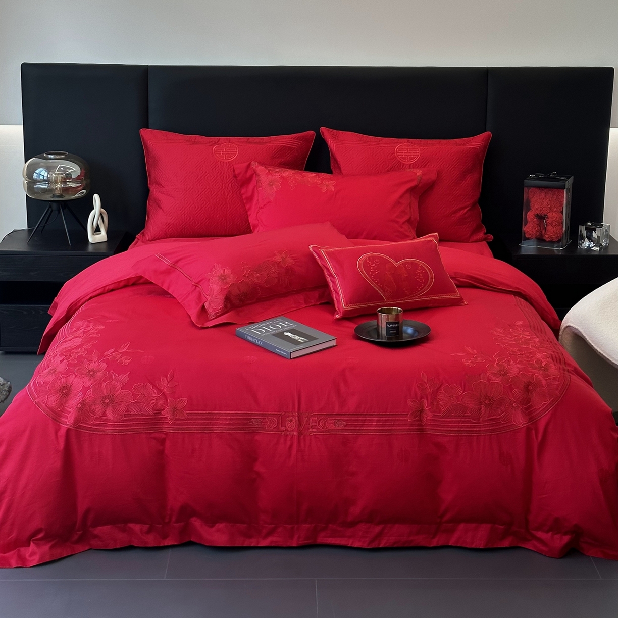 JUICY 橘滋家纺 2026新款全棉提花高端婚庆刺绣传臻系列四件套多件套 情意绵延