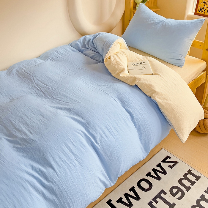 91家纺网 家纺一手货源 找家纺 （总）欧妮家纺 2025新款纯色双拼水洗棉四件套学生宿舍上下铺床单被套三件套床上用品-【含买家秀】