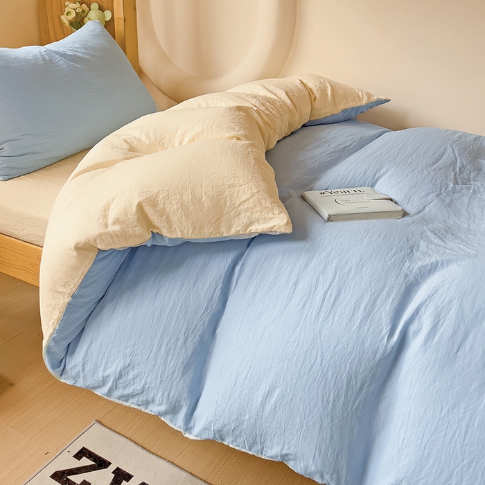 91家纺网 家纺一手货源 找家纺 （总）欧妮家纺 2025新款纯色双拼水洗棉四件套学生宿舍上下铺床单被套三件套床上用品-【含买家秀】