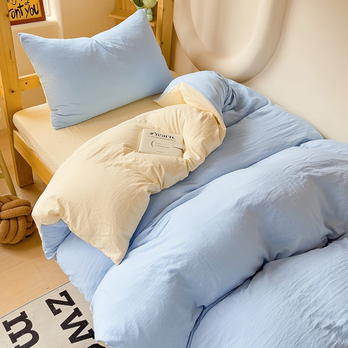 91家纺网 家纺一手货源 找家纺 （总）欧妮家纺 2025新款纯色双拼水洗棉四件套学生宿舍上下铺床单被套三件套床上用品-【含买家秀】