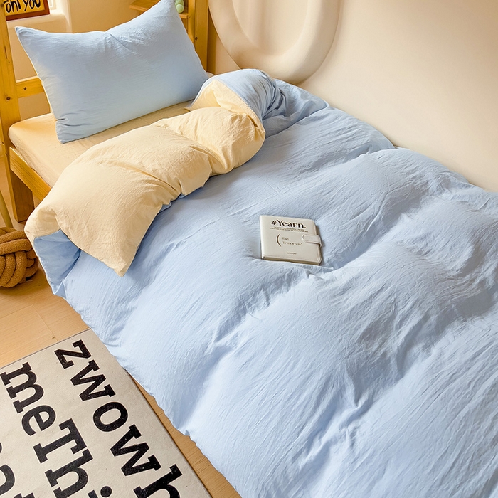 91家纺网 家纺一手货源 找家纺 （总）欧妮家纺 2025新款纯色双拼水洗棉四件套学生宿舍上下铺床单被套三件套床上用品-【含买家秀】