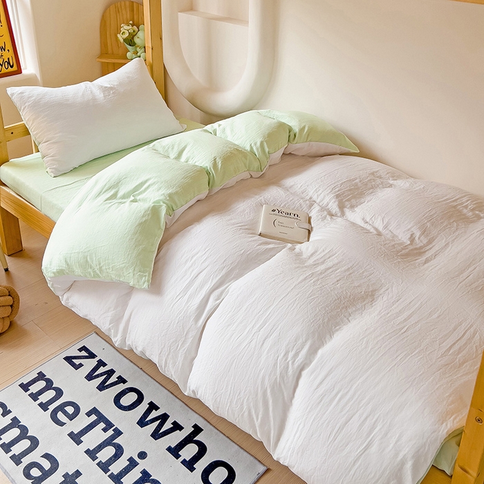 91家纺网 家纺一手货源 找家纺 （总）欧妮家纺 2025新款纯色双拼水洗棉四件套学生宿舍上下铺床单被套三件套床上用品-【含买家秀】