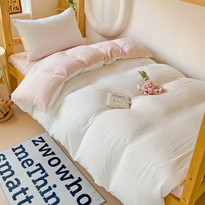 91家纺网 家纺一手货源 找家纺 （总）欧妮家纺 2025新款纯色双拼水洗棉四件套学生宿舍上下铺床单被套三件套床上用品-【含买家秀】