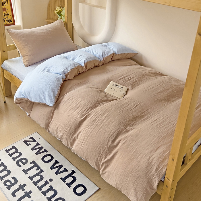 91家纺网 家纺一手货源 找家纺 （总）欧妮家纺 2025新款纯色双拼水洗棉四件套学生宿舍上下铺床单被套三件套床上用品-【含买家秀】