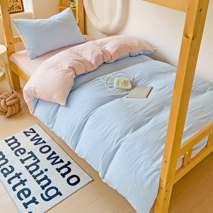 91家纺网 家纺一手货源 找家纺 （总）欧妮家纺 2025新款纯色双拼水洗棉四件套学生宿舍上下铺床单被套三件套床上用品-【含买家秀】