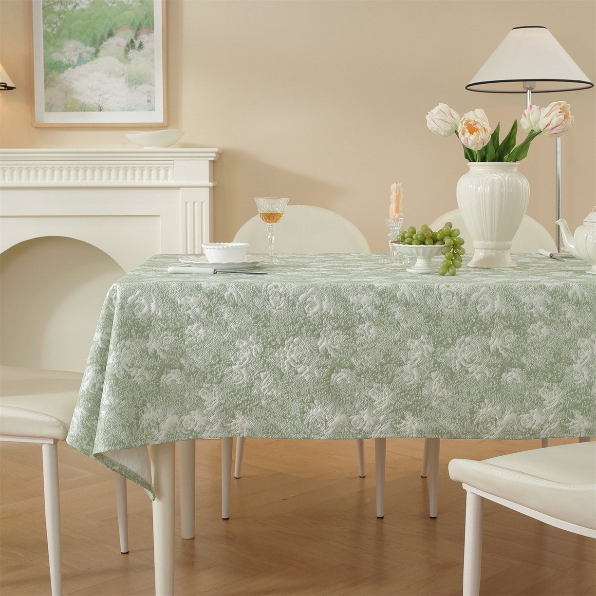 91家纺网 家纺一手货源 找家纺 共鸣沙发垫 2026新款冰豆豆桌布-玫瑰 玫瑰绿色