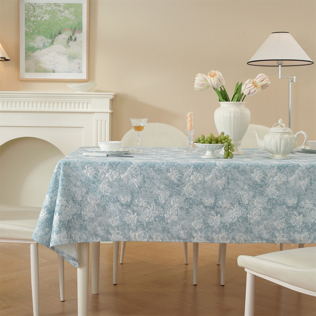 91家纺网 家纺一手货源 找家纺 共鸣沙发垫 2026新款冰豆豆桌布-玫瑰 玫瑰蓝色