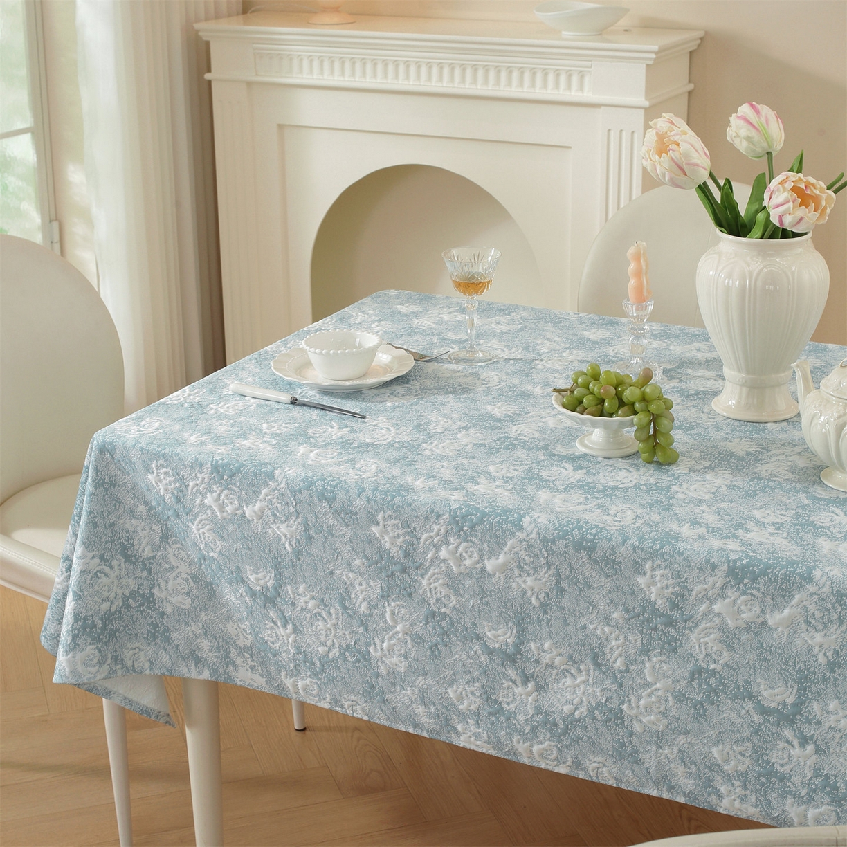 91家纺网 家纺一手货源 找家纺 共鸣沙发垫 2026新款冰豆豆桌布-玫瑰 玫瑰蓝色