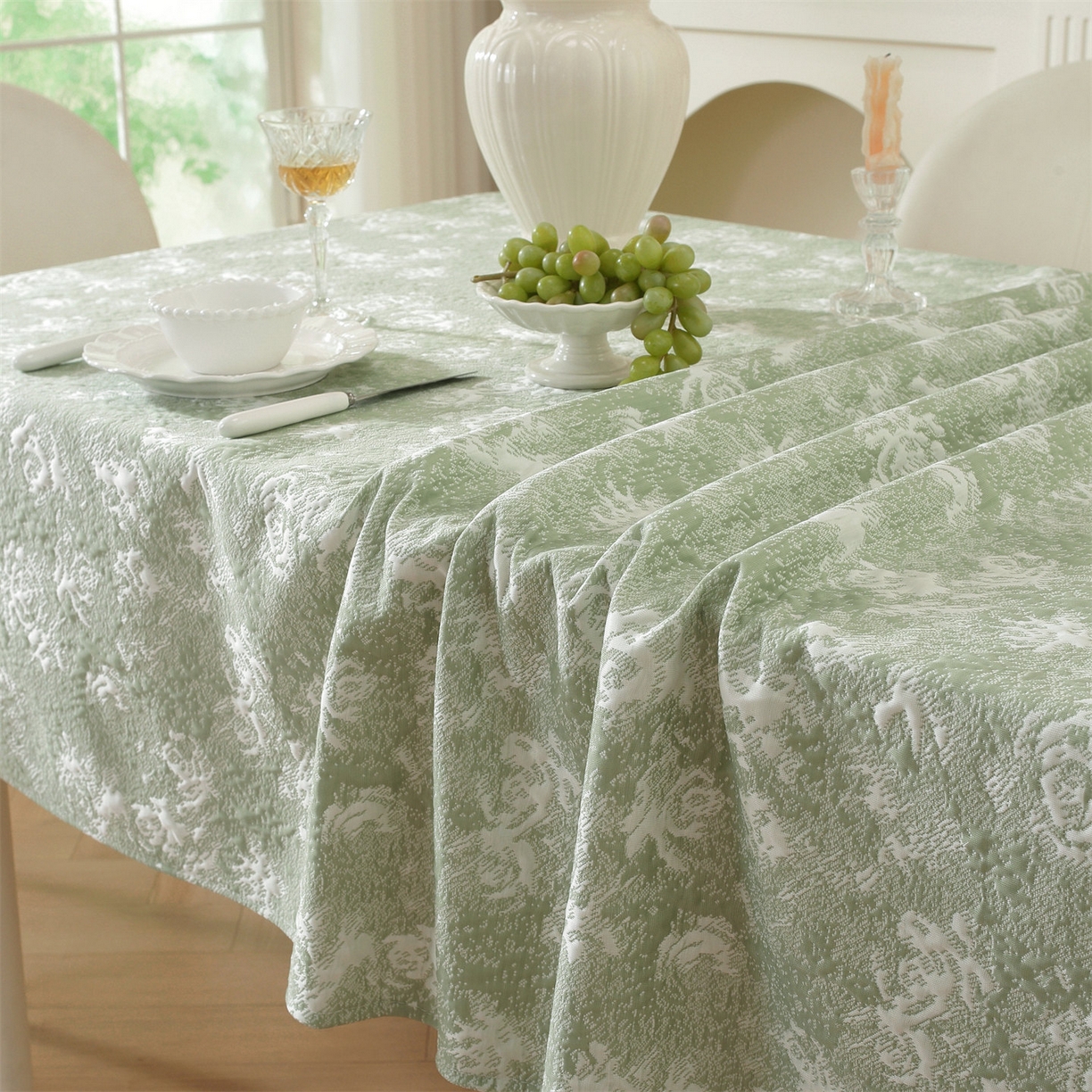 91家纺网 家纺一手货源 找家纺 共鸣沙发垫 2026新款冰豆豆桌布-玫瑰 玫瑰绿色