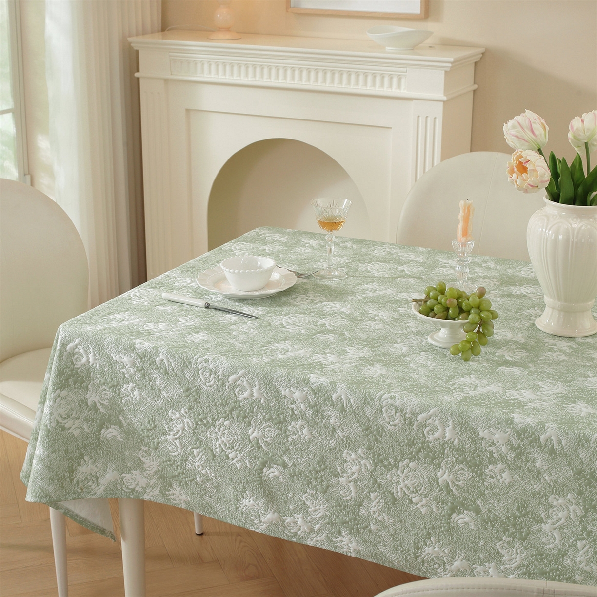 91家纺网 家纺一手货源 找家纺 共鸣沙发垫 2026新款冰豆豆桌布-玫瑰 玫瑰绿色