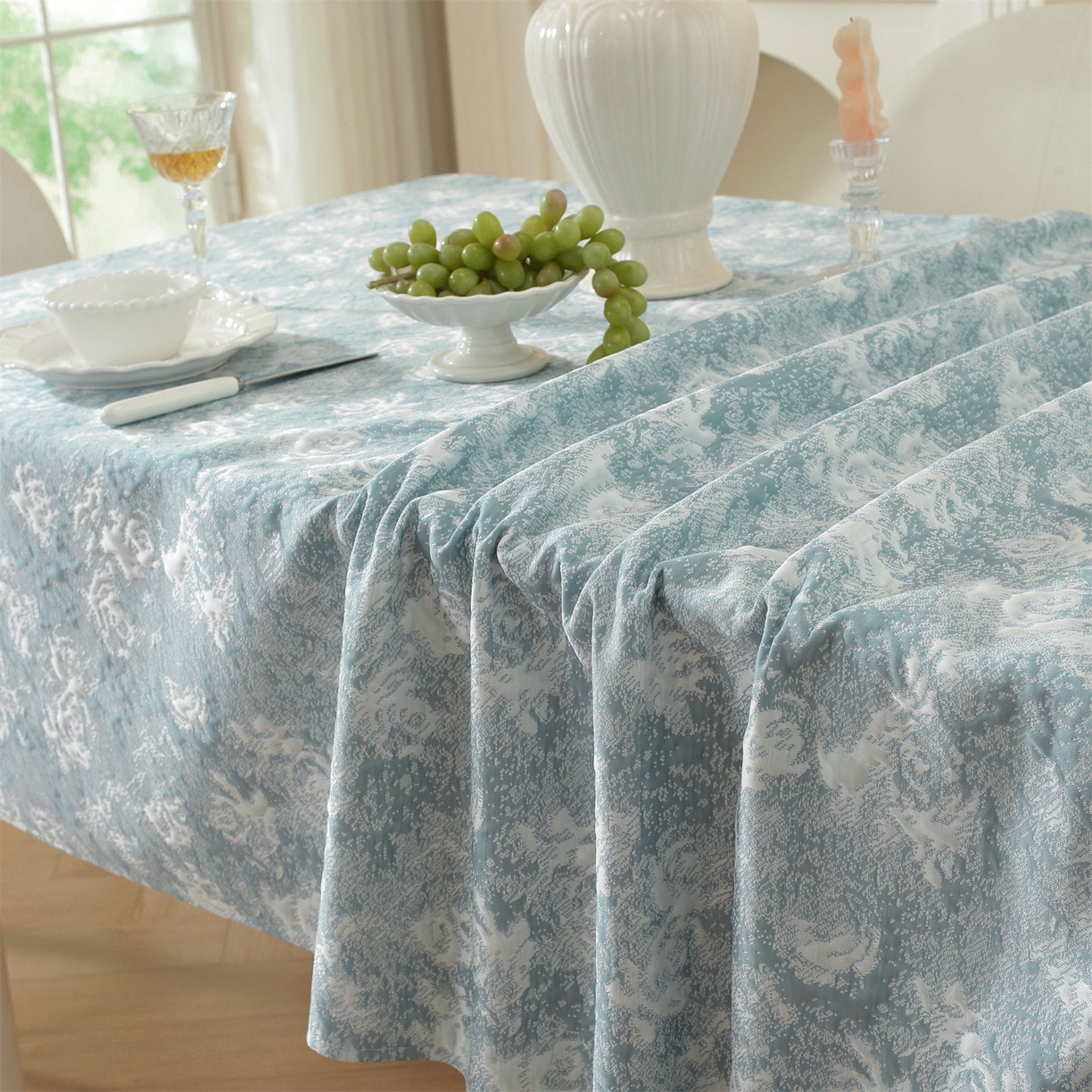 91家纺网 家纺一手货源 找家纺 共鸣沙发垫 2026新款冰豆豆桌布-玫瑰 玫瑰蓝色