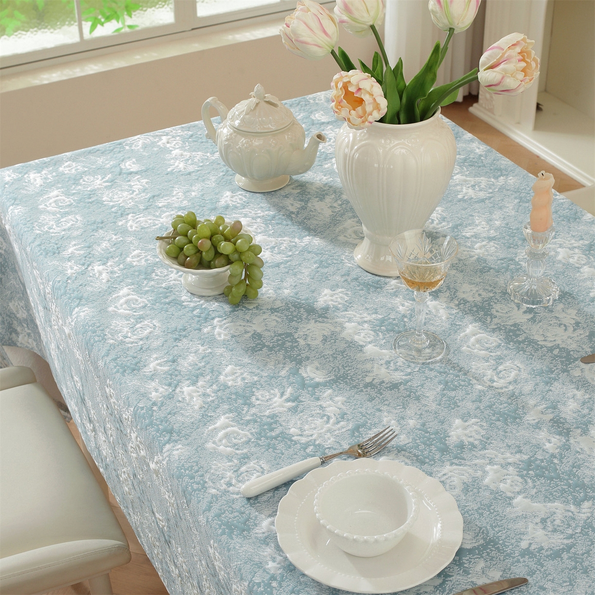 91家纺网 家纺一手货源 找家纺 共鸣沙发垫 2026新款冰豆豆桌布-玫瑰 玫瑰蓝色